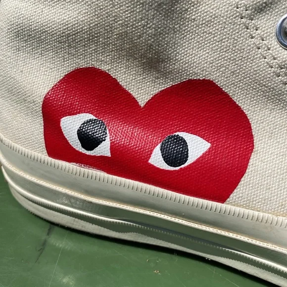 Converse Comme des Garçon Play Cream High-Top Canvas Sneakers Men’s 7 Women’s 9 - Picture 6 of 9